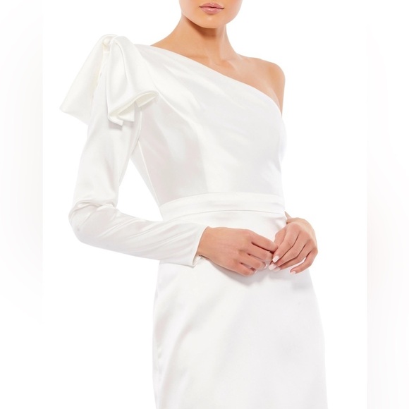 IEENA FOR MAC DUGGAL 26500 NWT One Shoulder Long Sleeve Satin Mini Dress - Picture 2 of 6